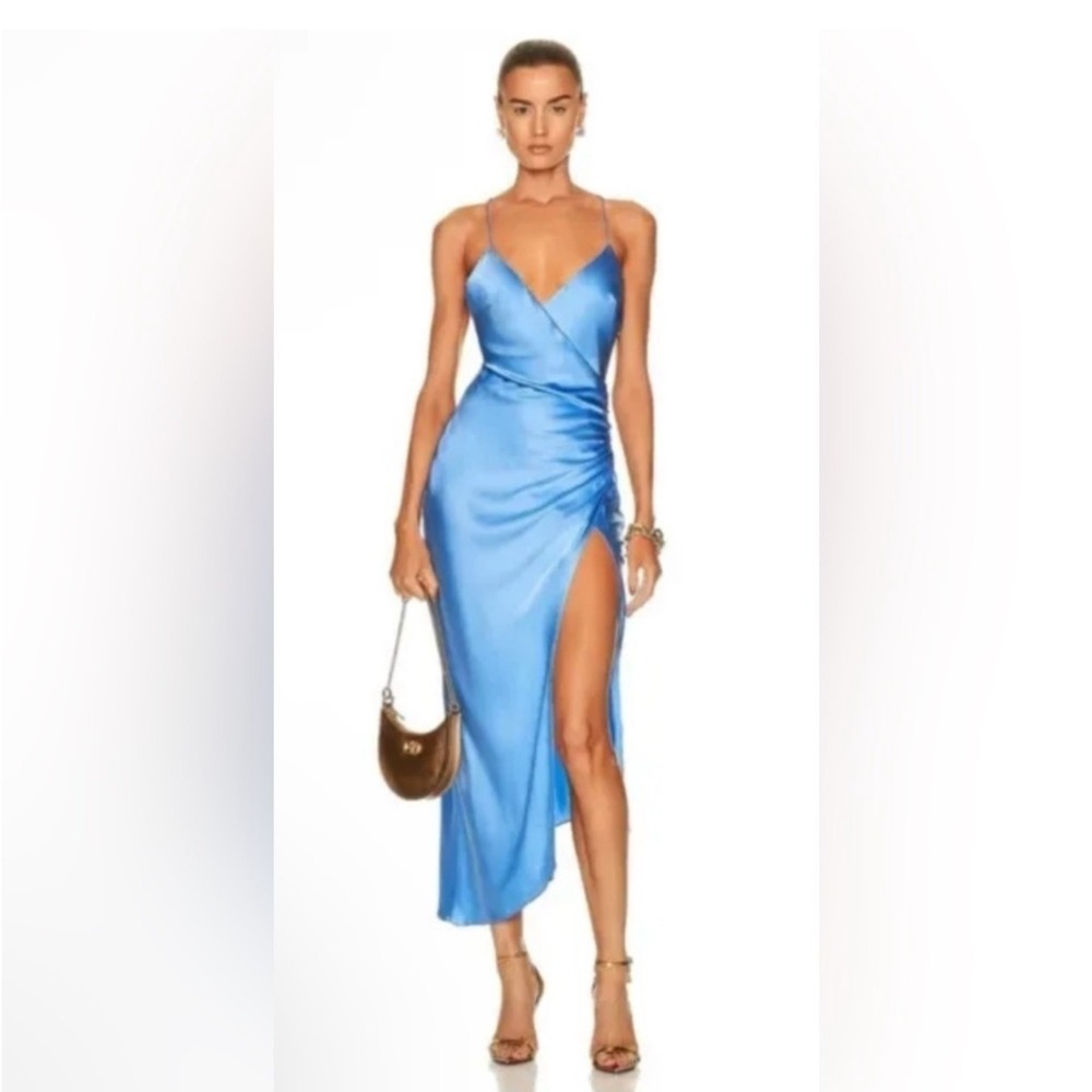 NWT Ser.o.ya‎ Emma Silk Midi Dress in Marina Large $398